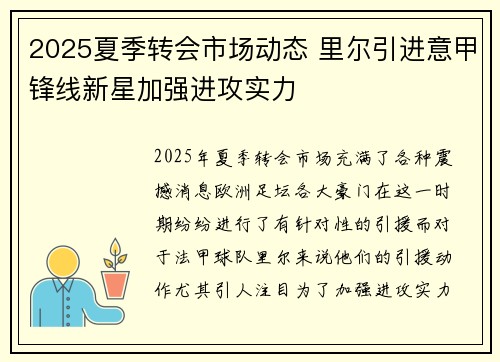 2025夏季转会市场动态 里尔引进意甲锋线新星加强进攻实力